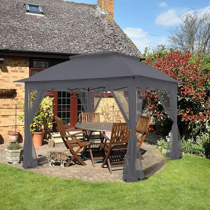 COOS BAY 11x11 Pop-Up Instant Gazebo Tent with Mosquito Netting Outdoor Canopy Shelter with 121 Square Feet of Shade (Dark Gray)