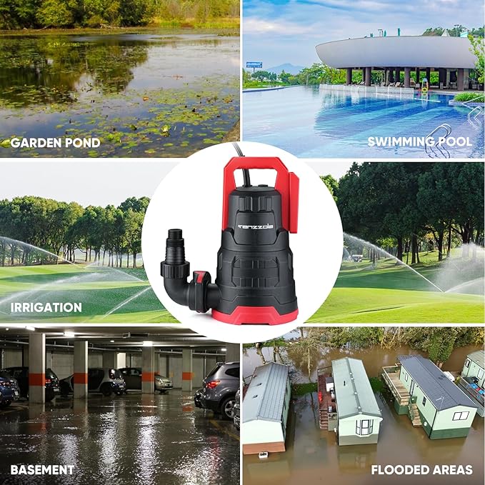 Sump Pump, 1 HP 3960GPH Submersible Utility Water Pump, Thermoplastic Portable Electric Water Removal Transfer Pump with 16.4FT Cord for Swimming Pool Basement Garden Pond Tubs Draining