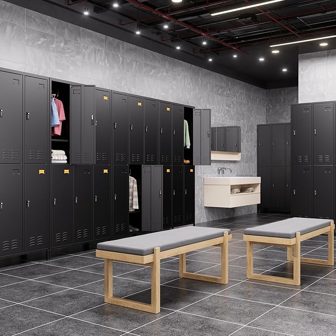 6 Doors Metal Locker for Employees with Combination Locks,Metal Lockers with Business Card Holder and 18 Hooks for Office Gym Home,Assembly Required,Black