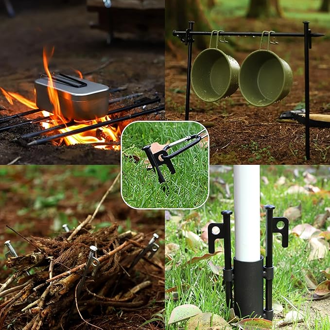 4 Pack Tent Stakes Heavy Duty Metal Tent Pegs for Camping Steel Tent Stakes 16 inch Unbreakable and Inflexible