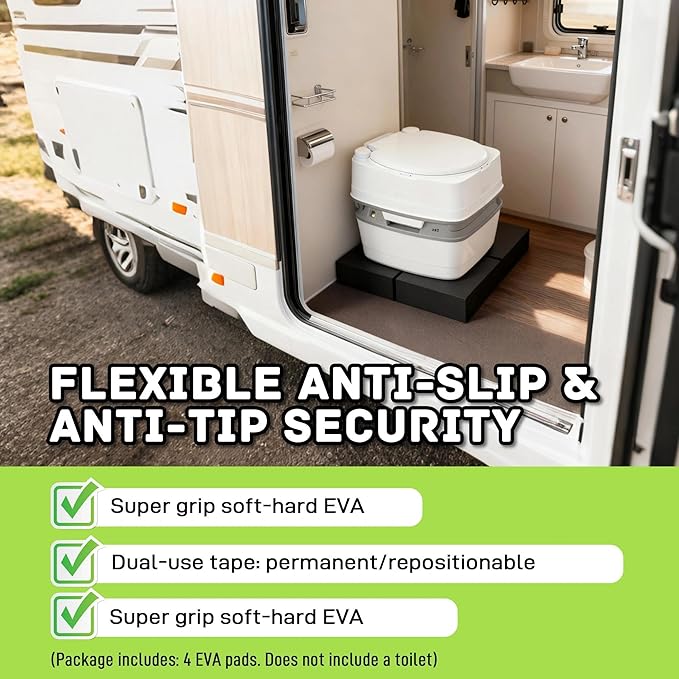 2-Inch Height Lift Porta Potty Pads 4 Pack - 4x4x2 Inch Universal Base for Portable, RV, Cassette Toilets, Anti-Slip Trimmable EVA Pads with Adhesive