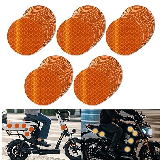 Non Fading Orange Reflective Stickers 2-inch Diameter Round Reflector, Outdoor Waterproof High Visibility Warning Adhesive Tape (50 Pcs)
