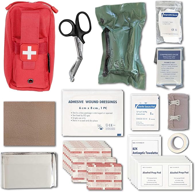 EPG Hiking First Aid Kit (IFAK) | 44 Piece | Compact Personal First Aid Kit | Backpacking, Camping, Emergency, Travel, Tactical, Go Bag, Bug Out Bag, 72 Hour Kit, Essentials, EDC, Survival IFAK - Red