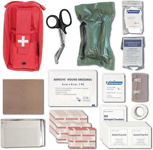 EPG Hiking First Aid Kit (IFAK) | 44 Piece | Compact Personal First Aid Kit | Backpacking, Camping, Emergency, Travel, Tactical, Go Bag, Bug Out Bag, 72 Hour Kit, Essentials, EDC, Survival IFAK - Red