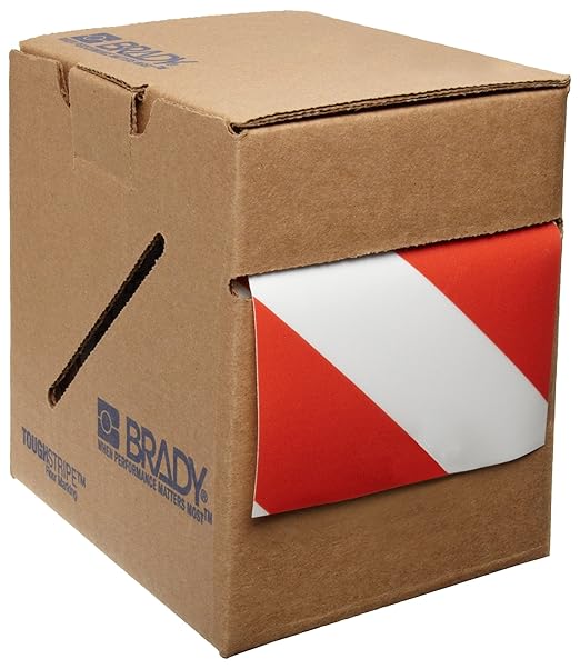 Brady - 104348 ToughStripe Nonabrasive Diagonal Stripes Floor Marking Tapes, 100' Length, 3" Width, Red and White (Pack of 1 Roll)