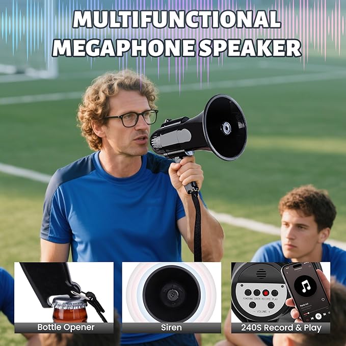 30 Watt Power Portable Megaphone Bullhorn Speaker Voice, Siren/Alarm and 240S Recording with Volume Control and Strap