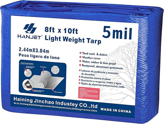 Heavy Duty Tarp Waterproof Outdoor Tarps Multi-Purpose Tear and Rip Proof UV Resistant Blue Tarpaulin with Reinforced Grommets and Edges (5mil, 8' x 10')