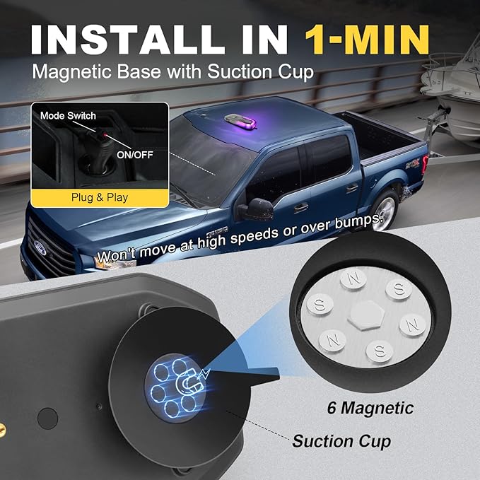Agrieyes Magnetic Strobe Light for Trucks, 68 LED Amber Emergency Light Bar for Vehicles, Smoked LENS Beacon Flashing Warning Security Caution for Plow Snow Trailer Tractor Safety Waterproof Red Blue