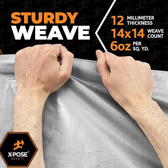 Heavy Duty Silver Poly Tarp 20' X 40' - Multipurpose Protective Cover - Durable, Waterproof, Weather Proof, Rip and Tear Resistant - Extra Thick 12 Mil Polyethylene - by Xpose Safety