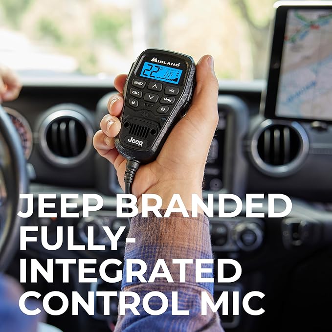 Midland® - MXT275® Jeep Branded MicroMobile GMRS Radio - 15 Watts Two-Way Radio with Integrated Control Microphone - Overland Tractors Detachable External Magnetic Mount Antenna - 8 Repeater Channels