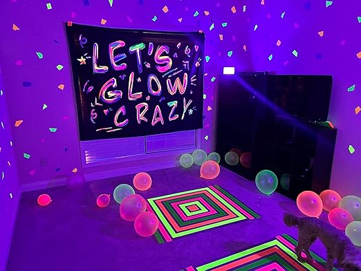 SWRT Neon Gaffer Cloth UV Blacklight Tape for Party Supplies, 5 Rolls Multi-Color UV Fluorescent Glow in The Dark Tape for Party Decoration, Dance Floors, UV Party (0.6 inch x 16.5 feet)
