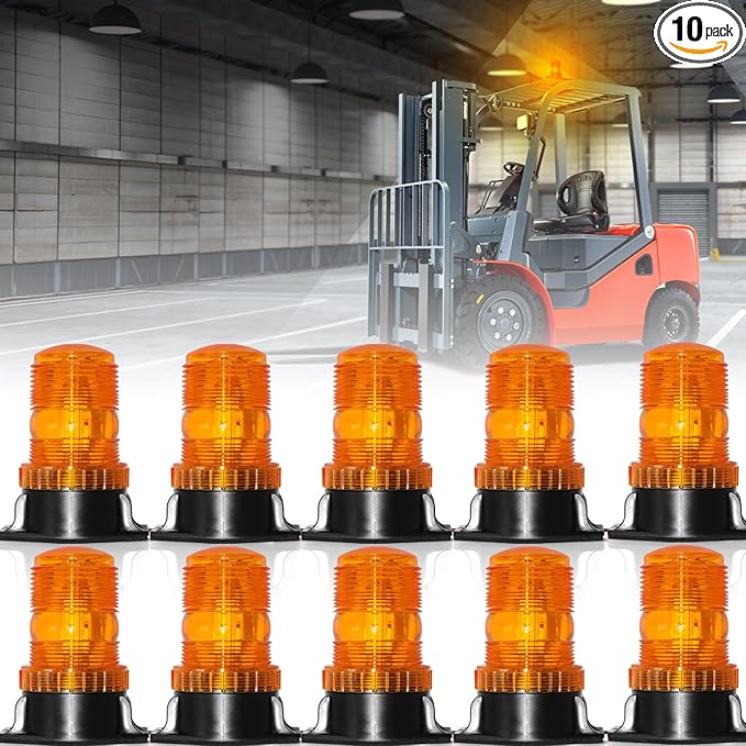 eTzone 30 LED Amber Forklift Strobe Light 30W Vehicle Roof Safety Beacon Light for 10-110V Mower, ATV, Trucks, Tractor, Golf Carts, UTV, Cars, Bus - 10 Pack