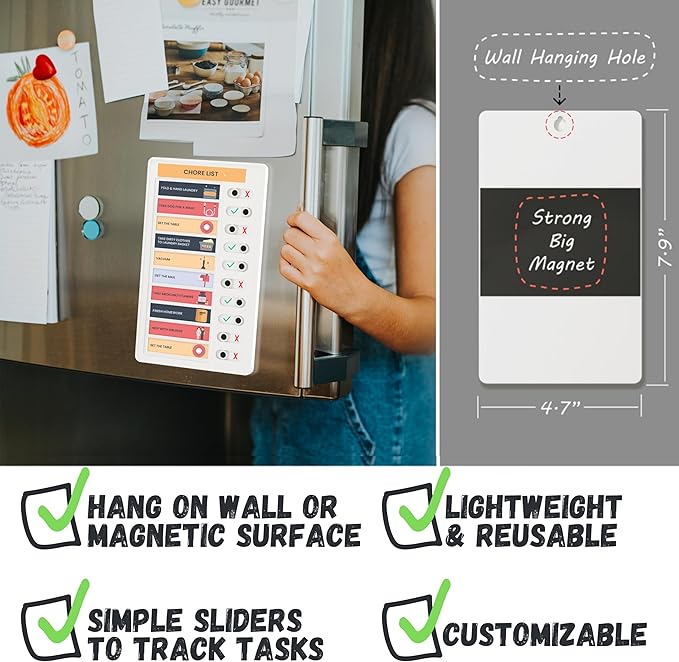 Magnetic Checklist Chore Board with Chore Sticker Book, Chores Chart for Kids, Set of 2 Magnetic Customizable Chore Charts with Insert Paper and 212 Stickers, Chore Chart for Multiple Kids