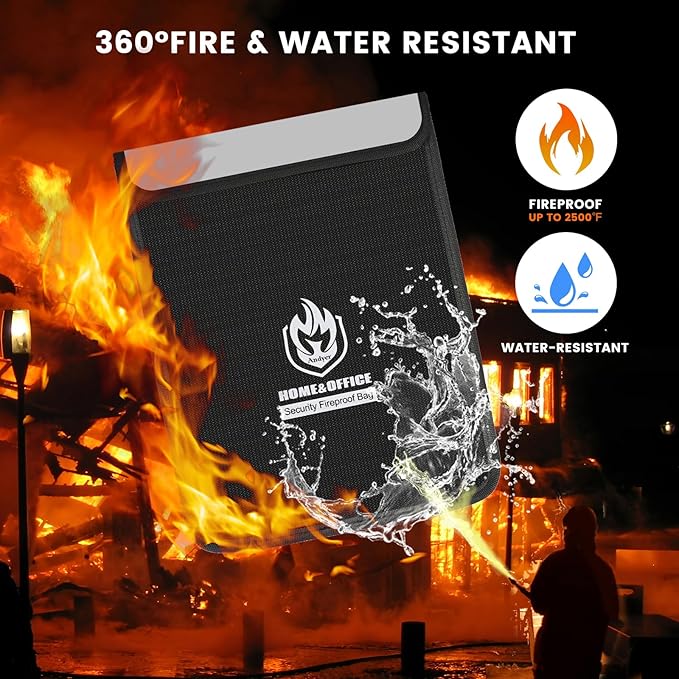 4 Pack Fireproof Document Bags, Waterproof Document Pouch Holder with Zipper, Fire Proof Money Bag for Cash, Fireproof Envelope Fire Safe Bag, Fire Resistant Storage for Legal/A4 Size (Black)