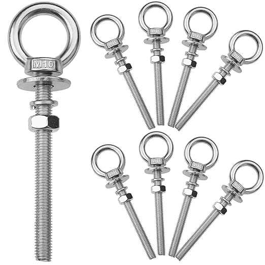 8 Pack M10 Stainless Steel Eye Bolts with Nuts, 3/8" x 4" Long Lifting Ring Eye Bolt， Eye Bolts Heavy Duty for Hang Tie Down Outdoor (8, M10x102mm (3/8"x4"))
