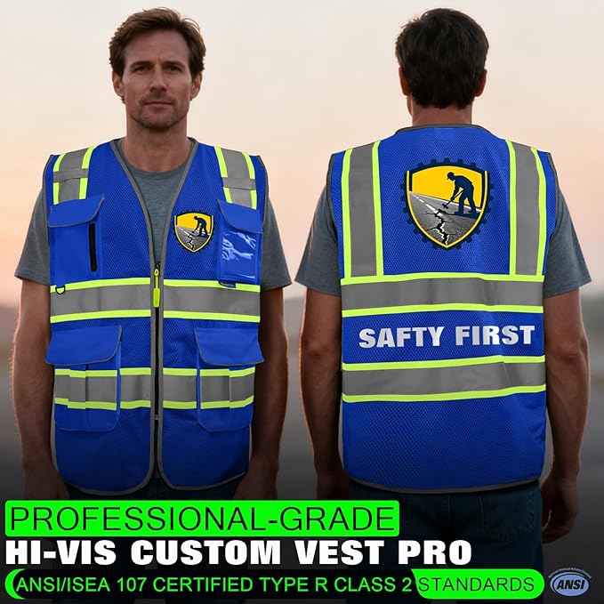 BeautyWill 10 Pack Custom Logo Safety Vest ANSI Class 2 High Visibility Reflective Vest Personalized Construction Vest Bulk