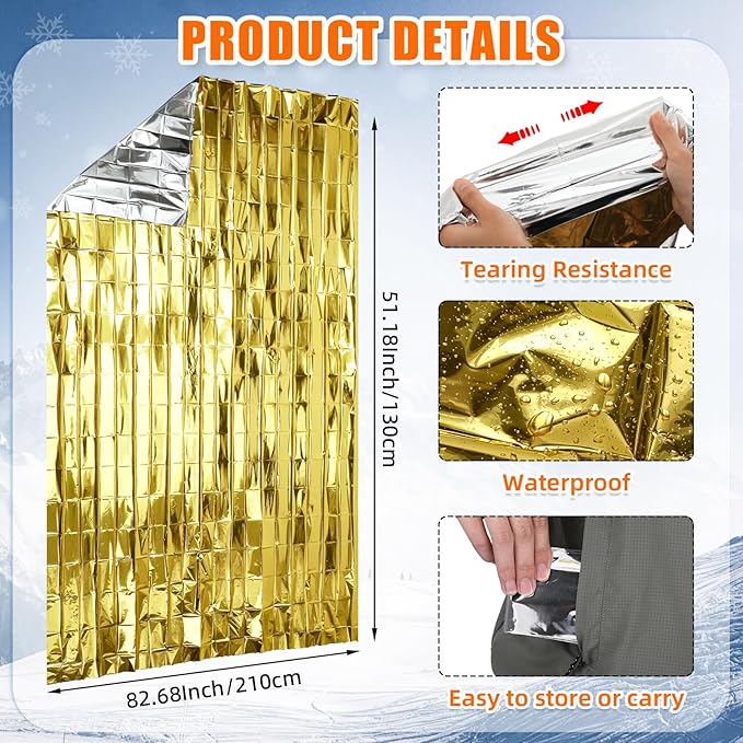120 Pcs Emergency Blanket Beanie Hat Bulk Homeless Package Care Supplies Survival Kit for Cold Weather Outdoor Camping Hiking (Neutral)