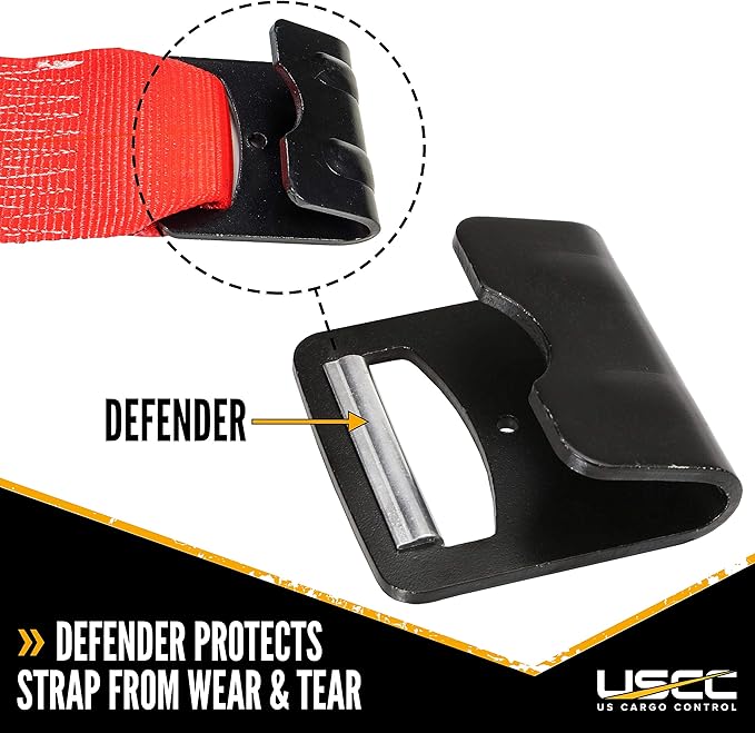US Cargo Control 4 Inch Winch Strap with Large Flat Hook, 27 Feet Long, Heavy Duty Trailer Winch Strap for Safe Cargo Securement, Large Flat Hook End Fitting for Easy Fastening, Red, 4-Pack