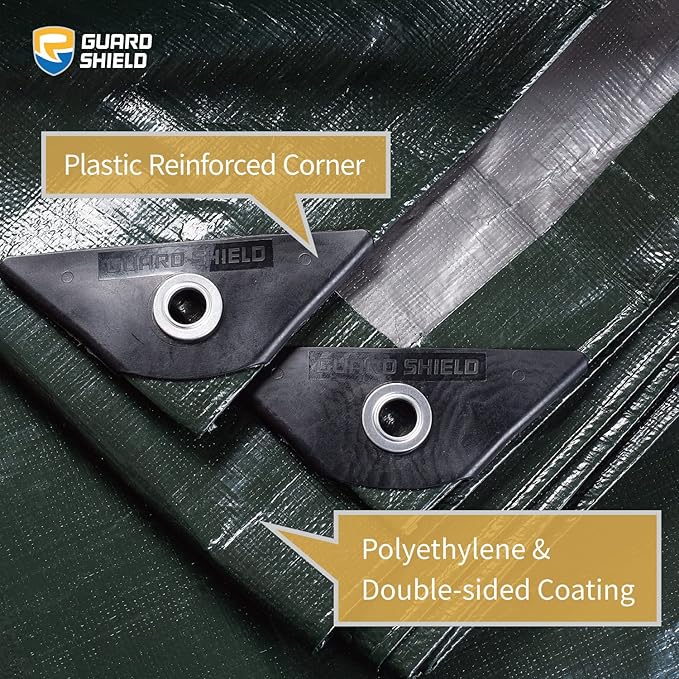 GUARD SHIELD Super Heavy Duty Green/Silver Poly Tarp Cover 6x8 Feet Waterproof 16mil Thick UV and Tear Resistant Tarpaulin with Grommets and Reinforced Edges