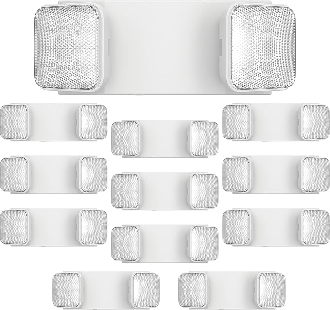 FREELICHT 12 Pack LED Emergency Lights for Business, with Battery Backup, Two Head Adjustable LED Emergency Square Lighting, UL 924 Certified,AC 120-277V
