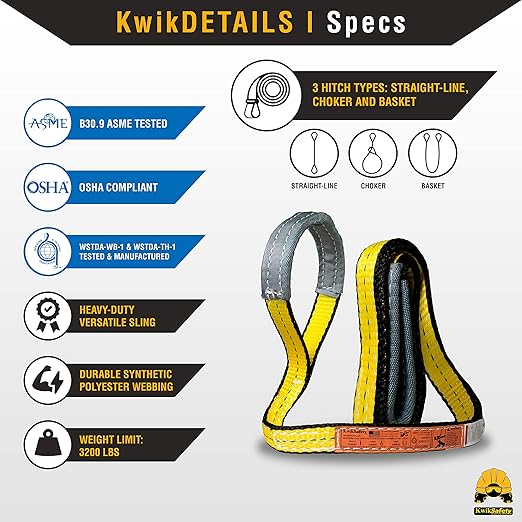 KwikSafety - Charlotte, NC - Mighty Sumo 1”x 8’ Poly Web Sling Lifting Strap Construction ASME OSHA / 3200lbs Vertical 2550lbs Choker 6400lbs Basket/Rigging Moving Towing Hoisting Gear