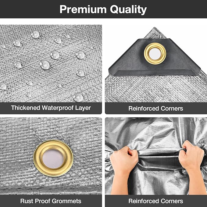 Tarp Waterproof 10 X 10 FT 16 Mil Heavy Duty Tarp Multipurpose Tarps Heavy Duty Waterproof Protective Cover UV All Weather Resistant for Shelter Camping, Green/Brown