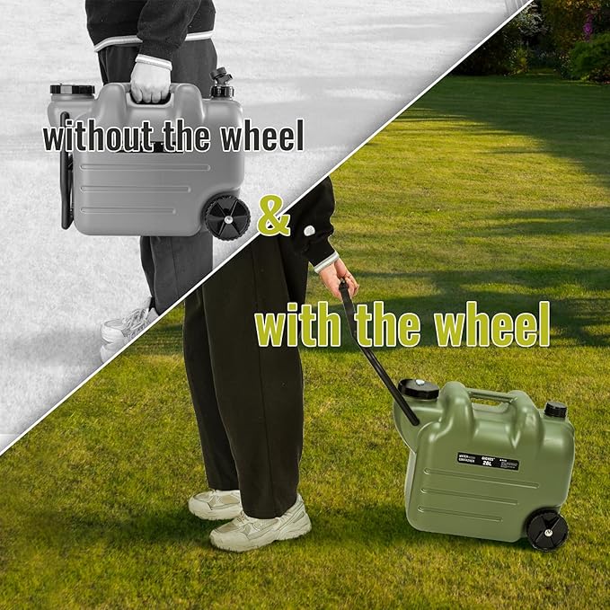 7.4 Gallon Water Jug with Wheels & Folding Handle, GIGYES Rolling Wheel Water Storage Tank for Hiking Camping, Portable