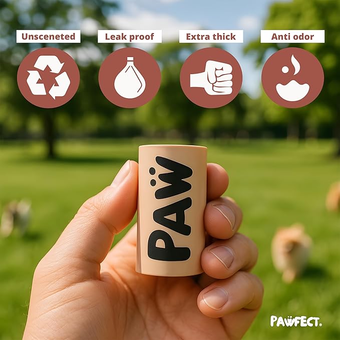 Pawfect Dog Poop Bags Rolls – Home Compostable Doggie Bags, Compostable Dog Waste Bags, BPI Certified Pet Waste Bags, Unscented, Large, Puppy Poo, Earth Friendly, Bolsas de Basura (240 Counts)