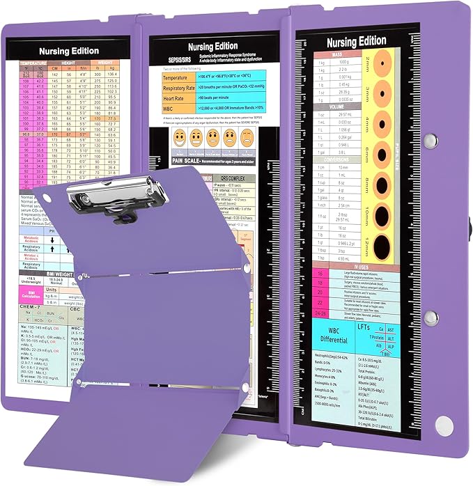 Nursing Foldable Medical Clipboard, Edition Cheat Sheets Lithium 3 Layers Foldable Clipboards Nursing Pocket Size Profile Clip Nurse Clipboards Notepad for Nurses Students and Doctors, Purple