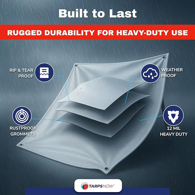 Tarps Now 16x20 Feet Heavy Duty Waterproof Tarp | 12 MIL Poly Tarp with Reinforced Edges & Aluminum Grommets | Weatherproof Tarpaulin for Roof, Outdoor, Camping | Large Brown Tarp Cover