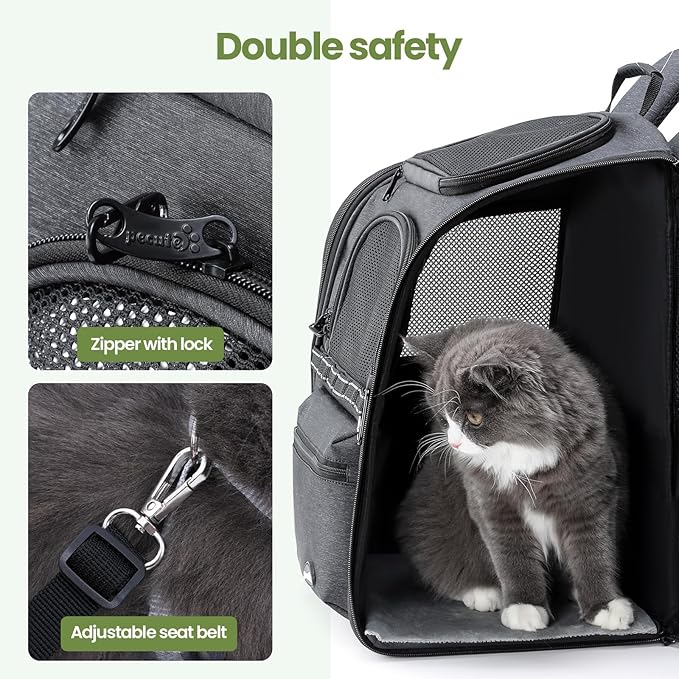Pecute Cat Backpack Carrier, 30% Energy Saving Cat Backpack for Small Dogs, Cat Carrier Backpack for Puppy Kitty, Foldable Ergonomic Design Cat Backpack Travel Hiking Vet Outdoor