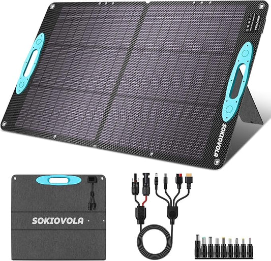 100W Portable Solar Panel for Power Station,ETFE Portable Foldable Solar Charger NextGen 25% High Conversion IP68 Waterproof Solar Panel for Camping Outdoor RV Blackout