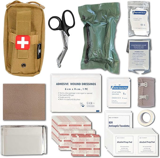 EPG Field First Aid Kit (IFAK) | 44 Piece | Compact Personal First Aid Kit | Backpacking, Camping, Emergency, Travel, Tactical, Go Bag, Bug Out Bag, 72 Hour Kit, Essentials, EDC, Survival IFAK (Tan)