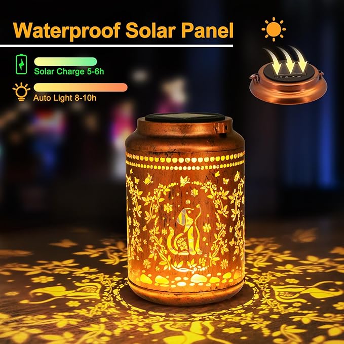 YISITEONE Dog Outdoor Solar Lanterns, Garden Waterproof Metal Hanging Decor Lights for Patio Yard Pathway Lawn Front Porch, Birthday Gardening Dog Lovers Gifts for Women Mom Grandma
