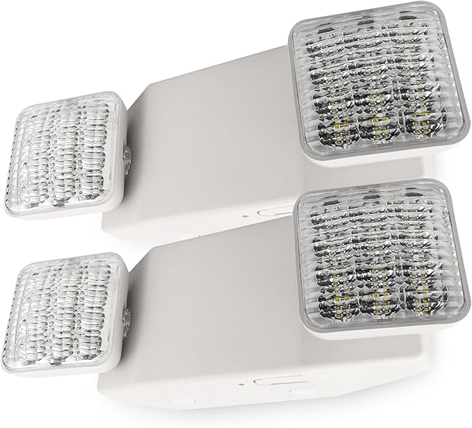 LFI Lights® Emergency Lights for Business, LED Emergency Light with Battery Backup, UL 924 Listed, Adjustable Square LED Heads, White, Commercial Indoor Lighting, EL2WBB 2 Pack