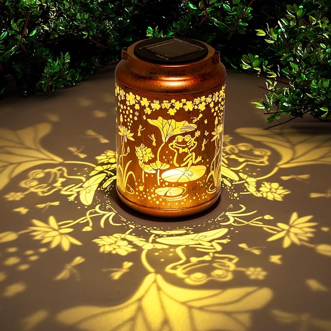 YISITEONE Frog Outdoor Solar Lanterns, Garden Waterproof Metal Hanging Decor Lights for Patio Yard Pathway Lawn Front Porch, Birthday Gardening Gifts for Women Mom Grandma