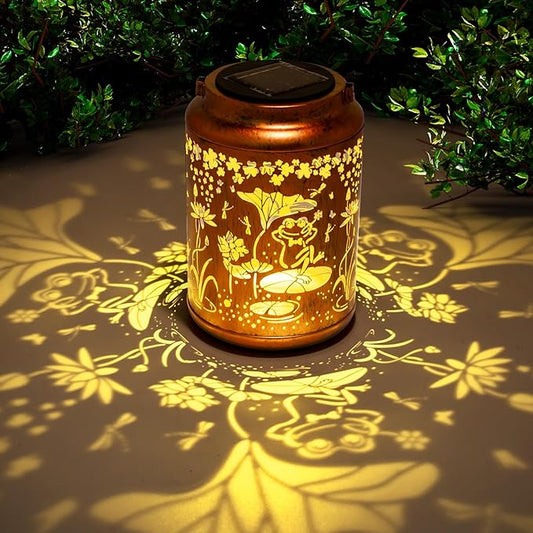 YISITEONE Frog Outdoor Solar Lanterns, Garden Waterproof Metal Hanging Decor Lights for Patio Yard Pathway Lawn Front Porch, Birthday Gardening Gifts for Women Mom Grandma