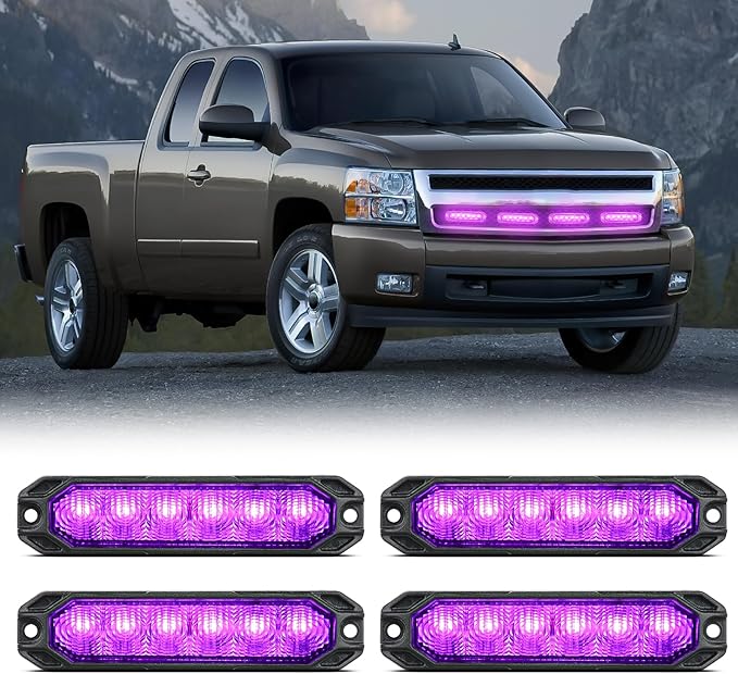 Nilight 6LED Emergency Strobe Lights 4PCS Ultra Slim Surface Mount Hazard Caution Light bar 12-24V Sync Feature Warning Flashing kit for Truck Car Vehicle ATV SUV UTV Purple