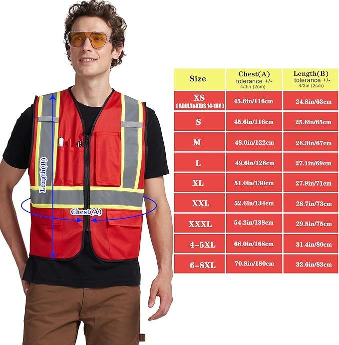 A-KSAFETY High Visibility Safety Vest for Men Women with Pockets and Zipper