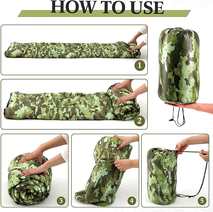 Tranqun 10 Pcs Sleeping Bags Bulk for Adults Sleeping Bag Liner Cold Weather 4 Seasons Camping Gear Equipment Lightweight Waterproof for Homeless Charity Hiking Travel, 5 Color