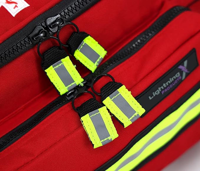 Lightning X Medium First Responder EMT Bag | LXMB25 | w/Reflective, Shoulder Strap & Zippered Compartments for First Aid + Trauma Supplies - RED