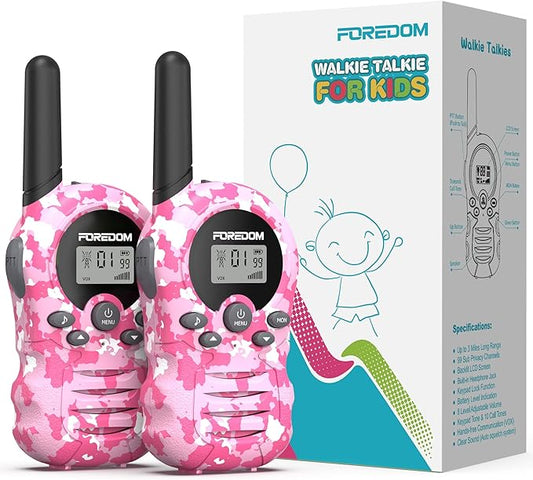 FOREDOM Walkie Talkies for Kids Walkie Talkies Long Range for Boys & Girls Age 3 to 12 Year Old Birthday Cool Army Toys - 2 Pack