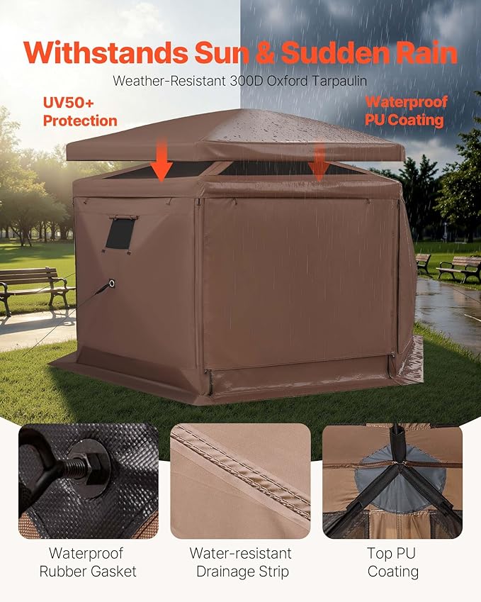 VEVOR Pop up Gazebo Screen Tent, 12 x 12 ft Large 6-Sided Camping Canopy Tent with Removable Top & Carry Bag, Quick-Set & Bite-Proof, Screen House Sun Shelter for 8-10 Persons Backyard Patio, Brown