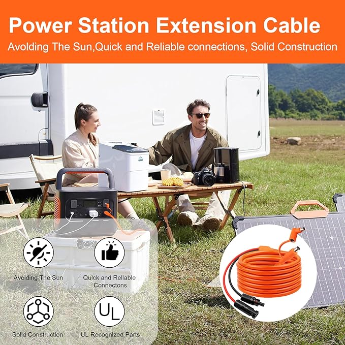 40FT Solar Panel Connectors to DC 8mm Adapter Cable, 12AWG+14AWG Solar Cable Cord with DC8020/7909,Compatible with Jackery, Anker,GZ Yeti,BLUETT Portable Power Statio,Solar Generator