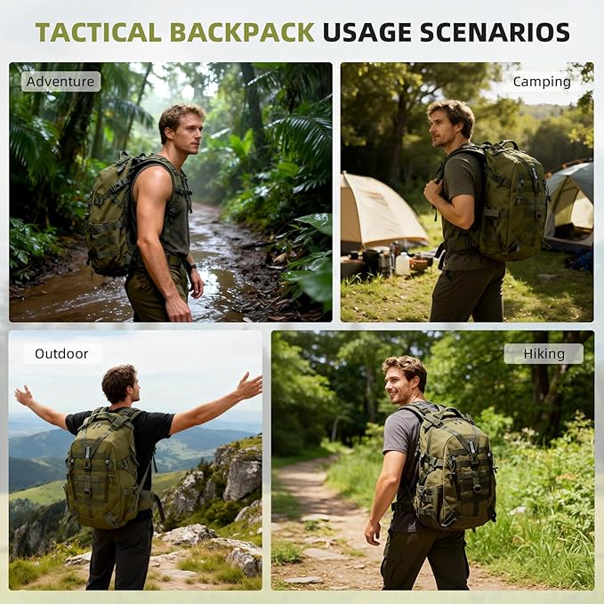 aiGear 25L Waterproof Tactical Backpack - Military Molle Assault Backpack for Men, 3-Day Combat Backpack with Water Bottle Holder