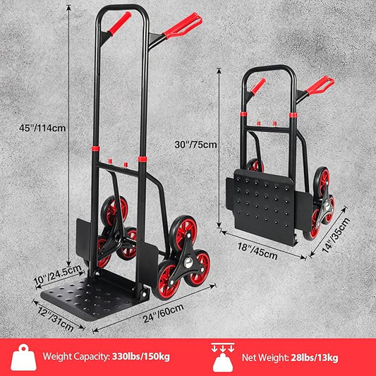 RedSwing Stair Climbing Hand Truck - 330lb Heavy Duty 6-Wheel Dolly Cart, Adjustable Telescoping Handle, Thickened Stair Climber Dolly for Moving Furniture, Appliances, Boxes, Home & Warehouse Use