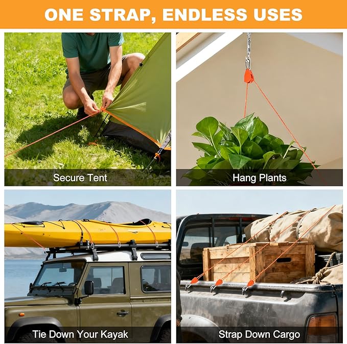 14ft Retractable Paracord Rope Tie Down Ratchet Strap Small Straps Mini Rope Cam Lock Tent Canopy Tie Down Adjustable Outdoor Windproof Tightener Tensioner Hanger Grow Light 5/32"