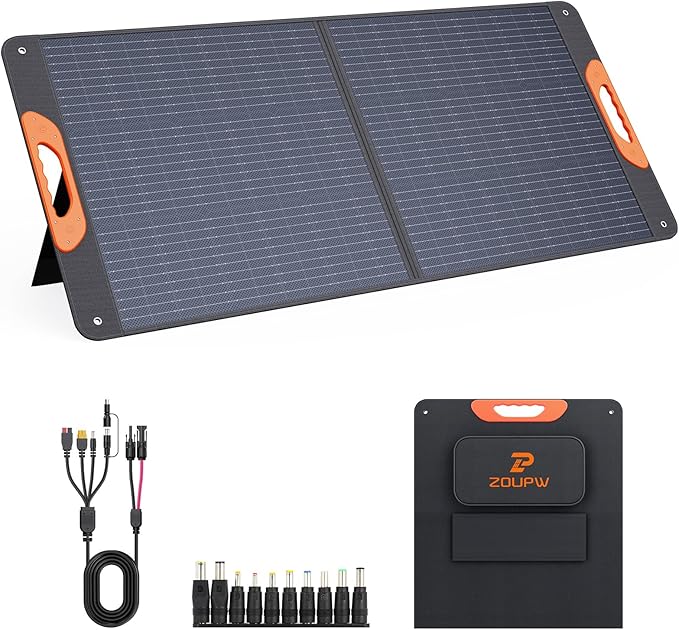 110 Watt Portable Solar Panel,Camping Gifts,18.6V Foldable Solar Panel Charger for Power Station 23.5% High Efficiency IP67 Waterproof 2 Kickstands for Camping RV Offgrid Living
