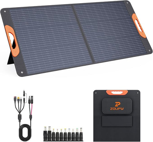 110 Watt Portable Solar Panel,Camping Gifts,18.6V Foldable Solar Panel Charger for Power Station 23.5% High Efficiency IP67 Waterproof 2 Kickstands for Camping RV Offgrid Living