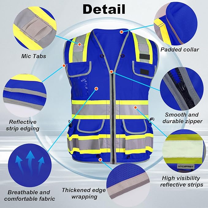 HYCOPROT Reflective Safety Vest Class 2 High Visibility Heavy Duty Construction Vest with Padded Neck,Meet ANSI/ISEA Standard